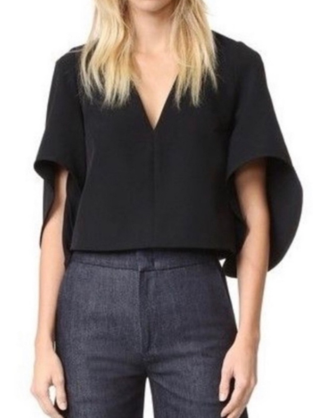 Milly Black V-Neck Short Sleeve Boxy Top size P (size 0)